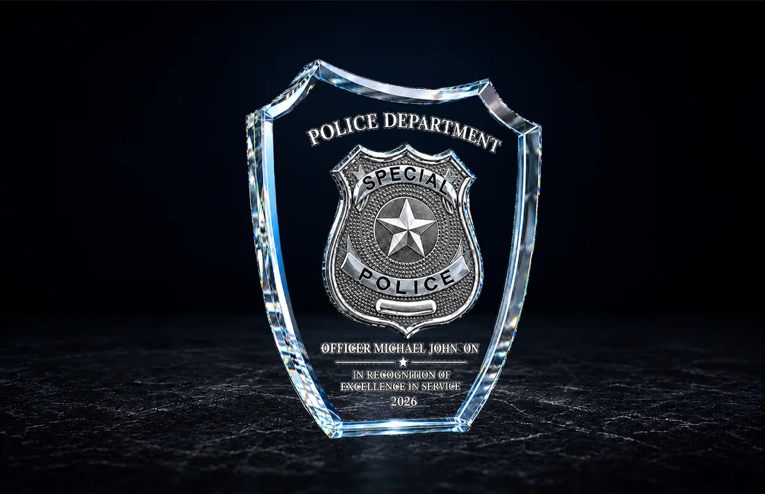 A custom-shaped JetCut3D crystal with 3D laser engraving inside