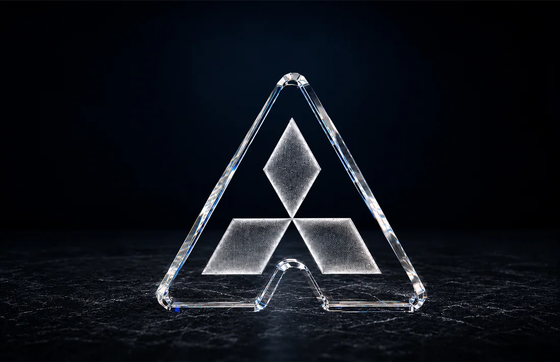 A custom-shaped JetCut3D crystal with 3D laser engraving inside