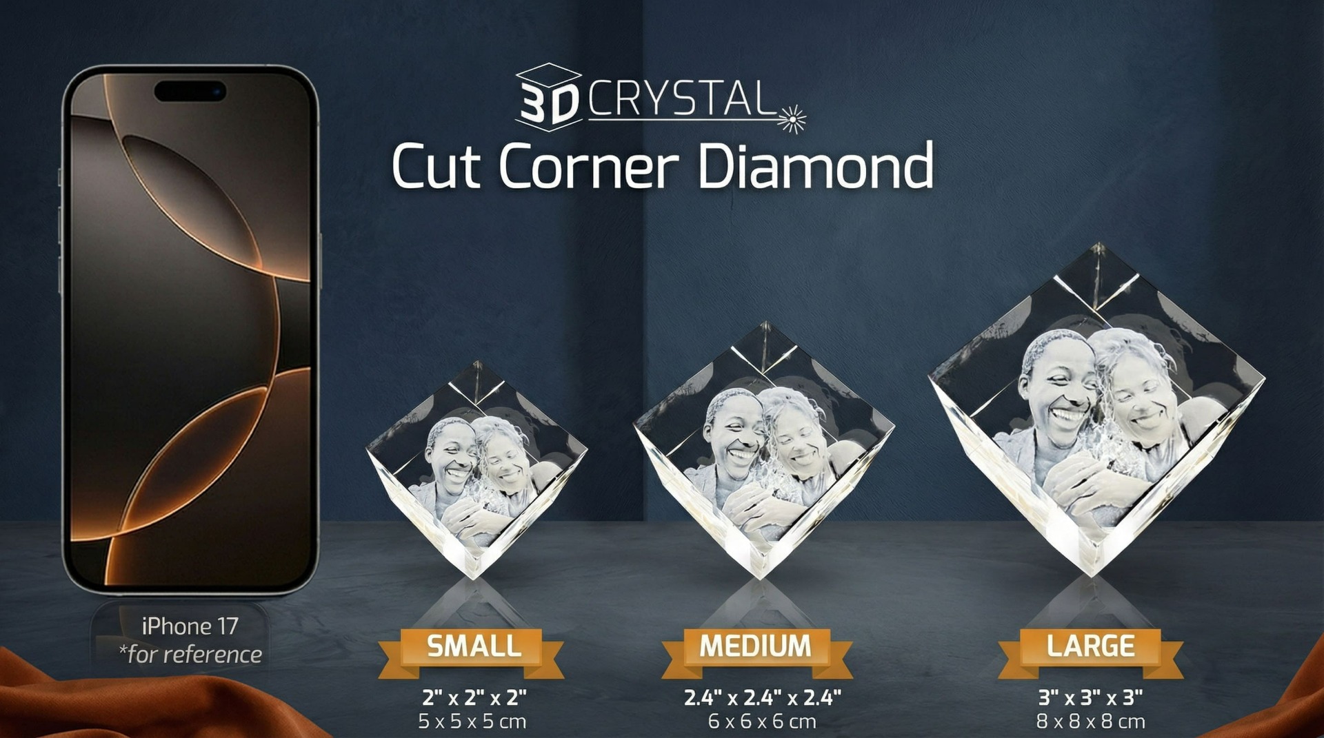 3d Crystal Cut Corner Diamond Size Chart
