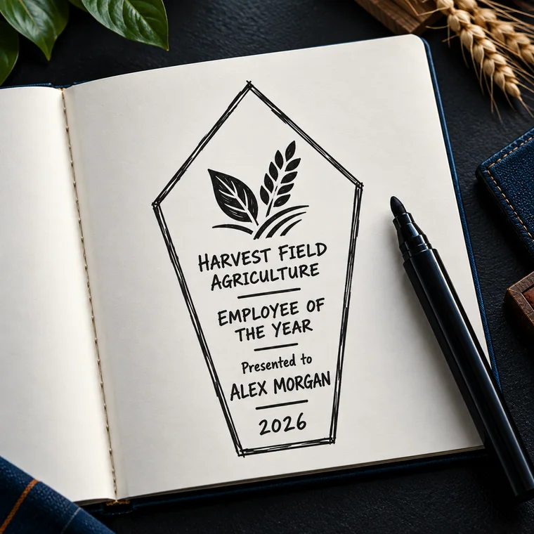 Award design sketched by hand in a notebook