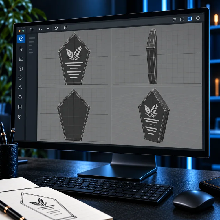The award rendered in 3D on screen for approval